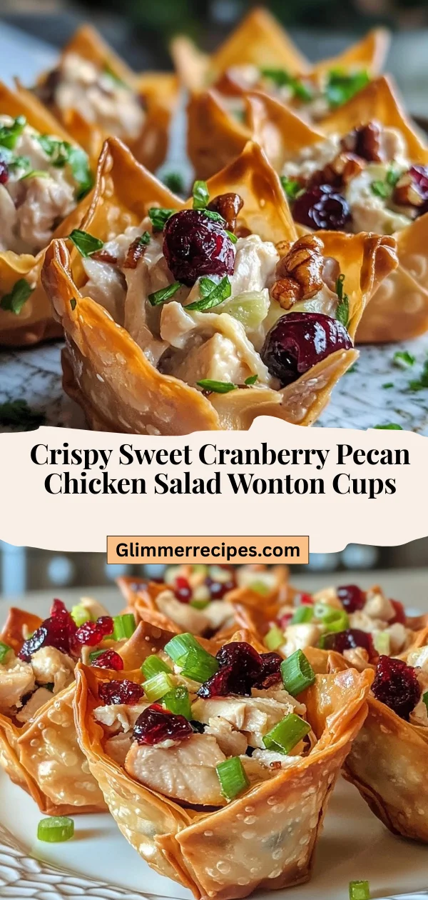 Crispy Sweet Cranberry Pecan Chicken Salad Wonton Cups
